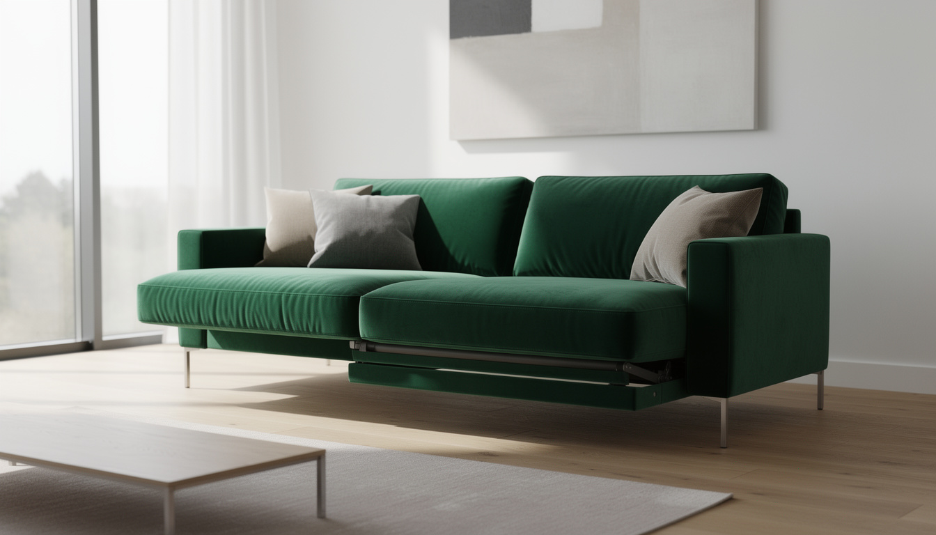 découvrez notre canapé convertible en velours vert, alliant confort optimal et élégance sophistiquée pour sublimer votre salon avec style et praticité.